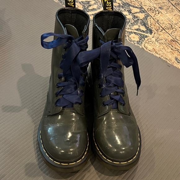 Dr. Martens Shoes - Dr. Martens Classic 1460 Boots in Mossy green with  Blue Laces size 7